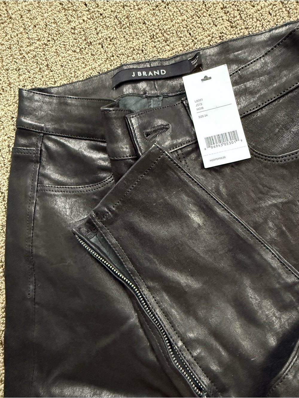 Lamb Leather Skinny Pants Black 24 MSRP $998 NWT J Brand - Picture 3 of 6
